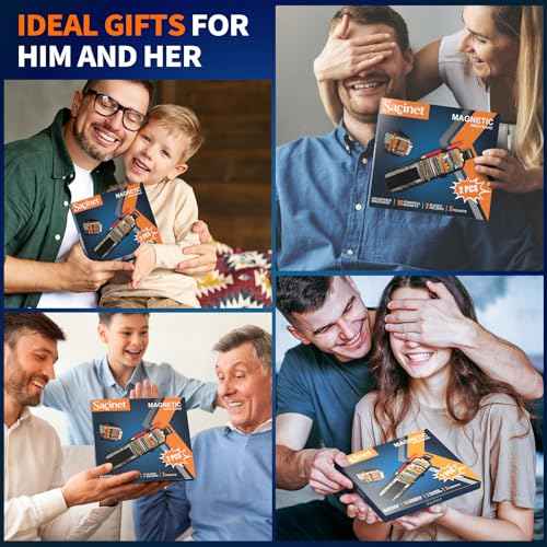 2PCS Magnetic Wristband for Screws, Gifts for Men and Women, Wrist Magnet Screw Holder with 15 Extra Strong Magnets and Two Pockets for Non-Magnetic Items, Helpful Father Gift with Gift Box