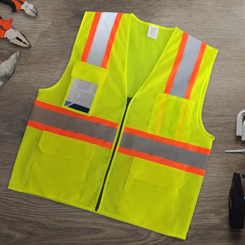 Construction Vest for Men Women, Hi Vis Mesh Vest with Pockets, High Visibility Safety Vest with Reflective Strips for Workers/Contractors/Surveyors/Drivers, ANSI Compliant, (UB-Yellow, M)