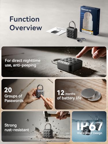 NexusLab Digital Keyless Padlock for Gym & Outdoor Use - Waterproof 6-Digit Lock