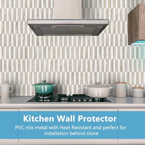 Vamos Peel and Stick Backsplash Tiles - White, Beige Slate & Light Gold, 10 Sheets
