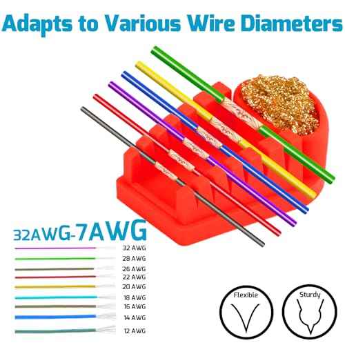 WEP S200 Red Soldering Wire Holder, Heat Resistant Silicone Stand with Brass Wool Tip Cleaner and 6 V-shaped grooves, Helping Hands for Soldering