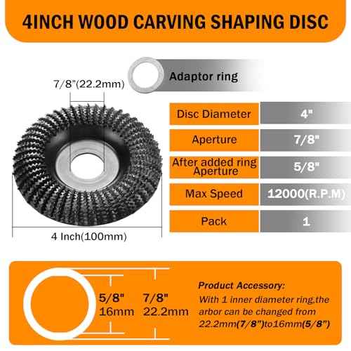 Wood Carving Disc 4 Inch,Wood Stump Grinder,Angle Grinding Wheel with 7/8¡±Arbor for Wood Carving, Shaping, Working,Tree Stump Remover