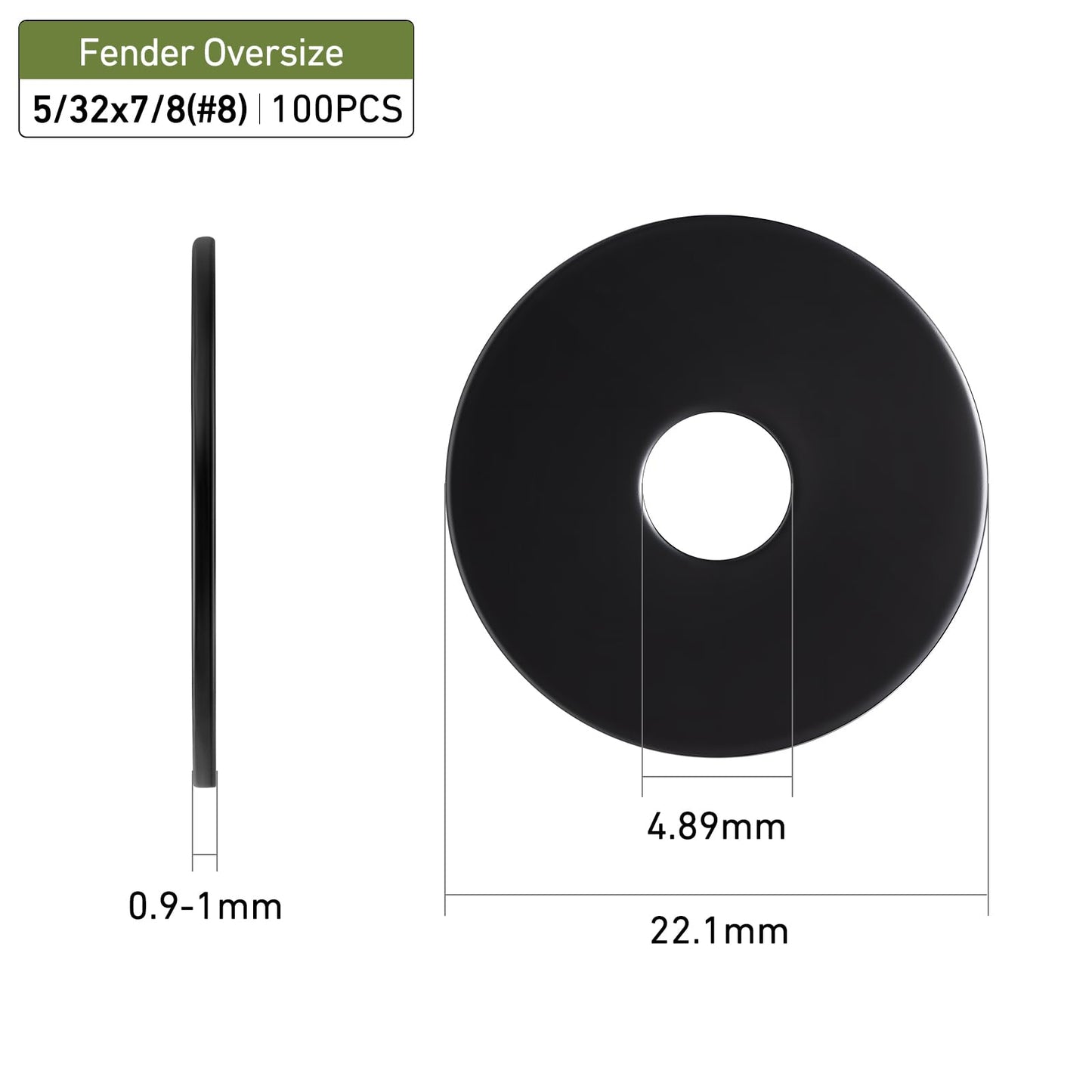 SVLING 100PCS 5/32" x7/8" Fender Washers, Black Oxide 304 Stainless Steel 18-8, 5/32" ID x 7/8" OD Hardware Flat Washers for Screws Bolts