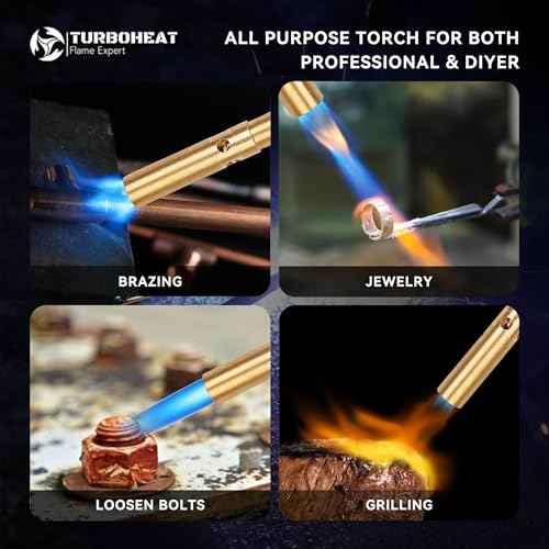 Propane Torch Head Solid Brass Mini Soldering Torch Gun with Precise Pencil Flame Manual Ignition MAPP MAP Gas Torch Fuel on Propane Blowtorch for Welding Wood Work Brazing Torch Lighter Kit