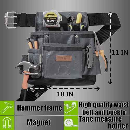 Small Tool Belt Pouches,Tool Belts for men,magnetic tool belt,11-Pockets,Electrician Construction,Carpentry.Heavy Duty nylon belt with metal buckle.1680D Oxford.