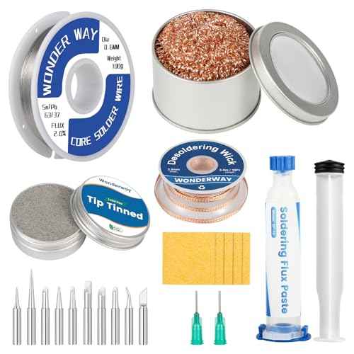 Tip Cleaning Kit, Solder Wick, 0.6mm Solder Wire, Solder Iron Tip, Brass Cleaning Wire, Soldering Tip Cleaner, Cleaning Sponge & Solder Flux, Supplied By Wonderway (SWK-002)