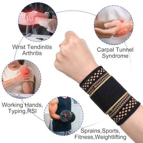 1 Pair Copper Wrist Compression Brace, Elastic Wrist Support Sleeve Sports Hand Wristlet Wrap for Women Men Gym Fitness, Workout, Typing, Weightlifting, Yoga(Medium)