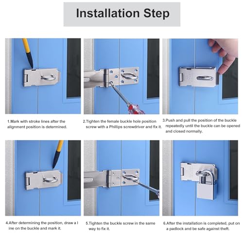 Tnisesm 2 Pack Door Hasp Latch Lock with Combination Lock&Keys Lock, 5 Inch 304 Stainless Steel Safety Packlock Clasp Hasp Lock Latch Extra Thick Gate Lock Hasp with Screws Brushed Finish