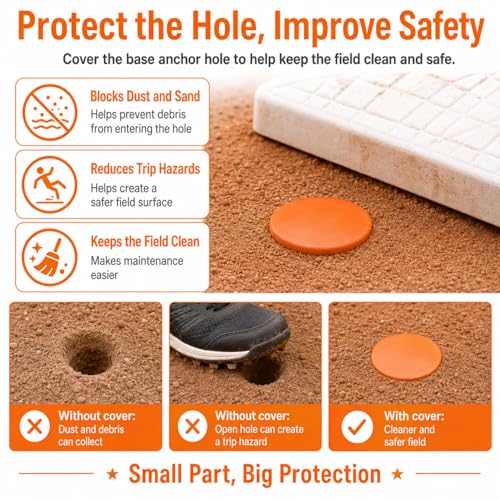 Orange Baseball Base Plugs 8 Pack - Field Anchors for Softball & Baseball