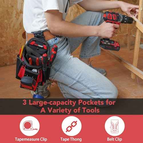 MELOTOUGH Small Electrician Tool Pouch Nail Screw Work Pocuh Tool Belt Pouch with Belt Clip Attachment Tradesman Tool Bag Pouch with Hammer Loop Electrician Tool Holster