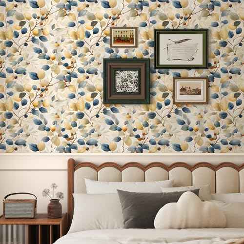 Leaf Wallpaper Peel and Stick Wallpaper Boho 17.3"x78.8" Plant Botanical Watercolor Self Adhesive Removable Wall Paper for Bedroom Leaf Contact Paper for Cabinets Vinyl