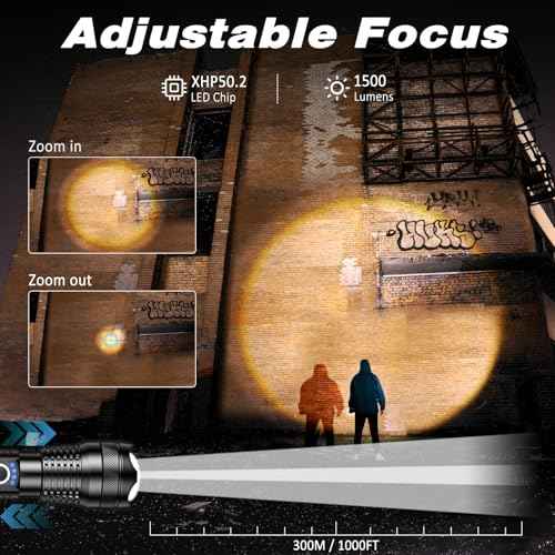 ISUNMEA Rechargeable Strong Flashlight, Zoomable LED Powerful Flashlights 1500LM High Lumens w/ 5 Modes Waterproof Handheld Flash Light for Emergencies Outdoor Camping Hiking Home Power Outage 1-Pack