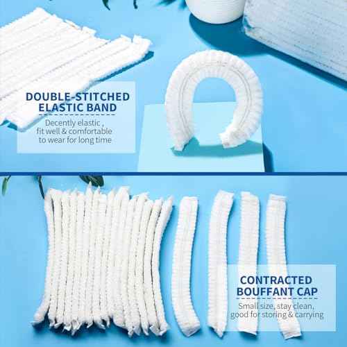 LEOBRO Hair Net, Hair Nets for Food Service Workers, 50PCS Hairnets for Foodservice, Kitchen Hair Nets for Women Men Cooking, Non-woven Bouffant Caps, Disposable Hair Cap Hair Cover, White, 21 Inch