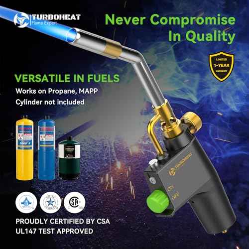 Heavy-Duty Propane Torch Head with Metal Handle & Auto-Igniter - for Propane/MAPP Gas (Cylinder Not Included) - Industrial Torch for Welding, Soldering, Brazing