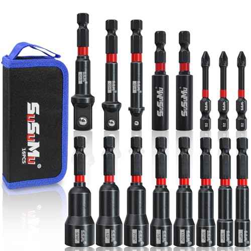 16PCS Impact Rated Magnetic Nut Driver Set with Socket Adapter Set and Phillips Screwdriver Drill Bits, Extension Bit Holder,1/4" Quick Change Hex Shank for Cordless Impact Wrench Drive Nuts Or Bolts
