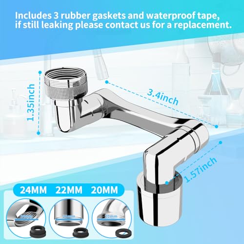 Brass 1080° Swivel Faucet Extender 2 Pack - Silver, Universal Fit