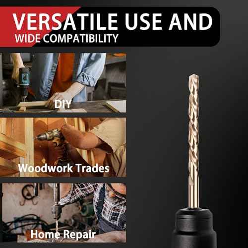 1/4 Inch Cobalt Drill Bits, 13 Pack of M35 HSS, 135 Degree Tip, Jobber Length Twist Drill Bit Set for Hardened Metal, Stainless Steel, Cast Iron, Wood and Plastic, with Indexed Storage Case