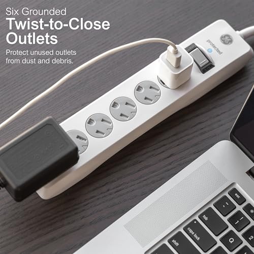 GE Surge Protector Power Strip 6 Outlets, 10 Ft Extension Cord, White, 1 Pack