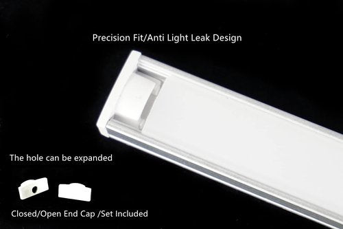 5-Pack Pre-Drilled Countersunk Hole 3.3FT/100CM LED Strip U Channel Diffuser, Hacksaw Easy Cut Flush Mounted Under Cabinet Tape Light Aluminum Track Low Profile with Mounting Spares