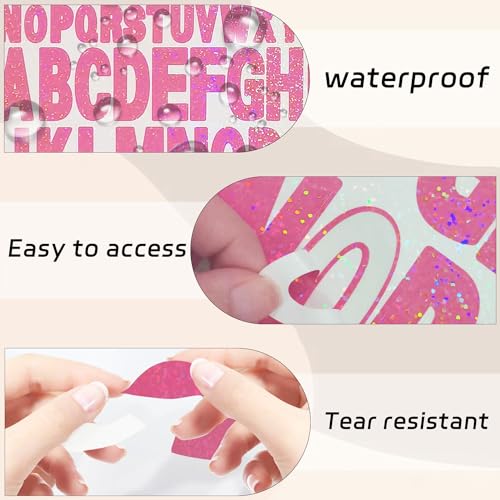 Starboling Pink Alphabet & Number Stickers 1+2 Inch Self-Adhesive Vinyl for Crafts & Outdoor Decor (8 Sheets)