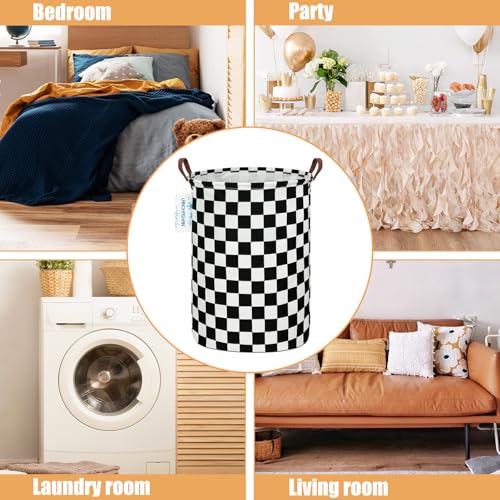 LANGYASHAN Round Collapsible Laundry Basket Hamper - Boys Nursery Racing Flag, 19.7" x 15.7"