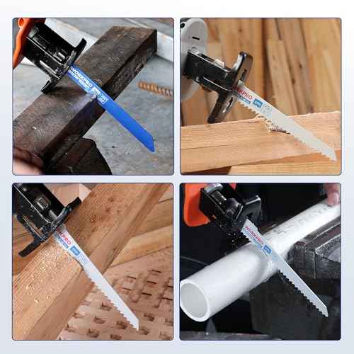 WORKPRO 6-Piece Reciprocating Saw Blade Set, 6" BIM Saw Blades for Metal/Wood with Nails Cutting, Organizer Case Included