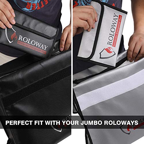 ROLOWAY Small Fireproof Water-Resistant Money Bag 5x8 inch Silver & Black 2-Pack