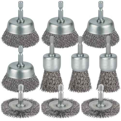 10 Pcs Wire Brush for Drill, Coarse Carbon Steel Crimping Wire Wheel Brush, 1/4 Inch Hex Shank, Wire Cup Brush Drill Bit for Cleaning Rust, Stripping and Abrasive
