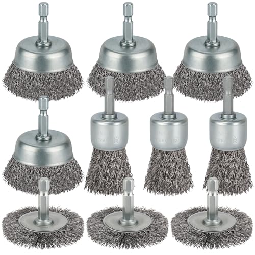 WENORA 10 Pcs Drill Wire Brush Set - Coarse Carbon Steel Cleaning & Grinding Attachments