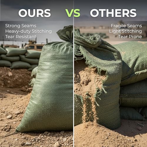 Pack of 20 Heavy Duty Military Green Sandbags 14 x 26 inches Flood & Flood Control