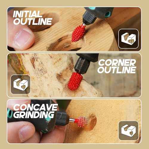 EZARC Tungsten Carbide Rotary Burr Kit, 1/8¡¯¡¯ Shaft Wood Carving Bits, Very Coarse Engraving & Material Removal Tool with Storage Case, 3-Piece