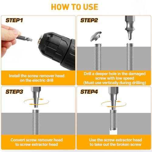 Damaged Screw Extractor Set, Remover for Stripped Screws Nuts & Bolts, Drill Bit Tools for Easy Removal of Rusty & Broken Hardware, Superb Gift for Men Broken Bolt Extractor Screw Remover Set