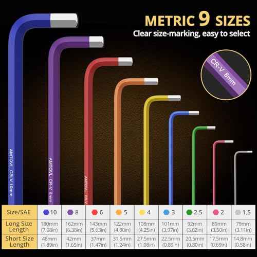 AMTOVL Hex Key Set, 9PCS Metric Allen Key Set, 1.5-10MM, Anti-Slip Long Ball End Hex Wrench Set, Color Coding Hex Key Set for Disassembling Mechanical Equipment, Vehicle, and Bicycle Repairs