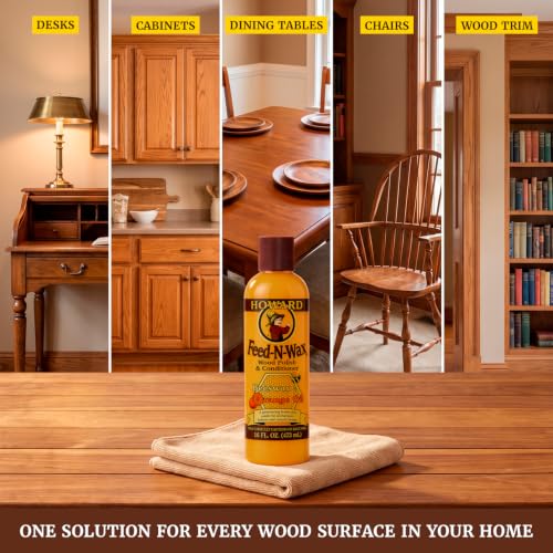 Howard Beeswax Wood Polish & Conditioner 16 Oz - Feed-N-Wax with Orange Oil
