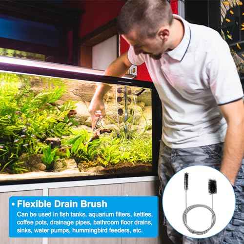 PATIKIL 61inch Flexible Drain Brush, Long Nylon Cleaner Brush Double Bristle Ended Spring Straw Cleaning Tool for Curved Pipe Slim Holes Fish Tank, Black