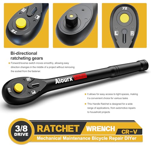 3/8" Drive Ratchet, 72-Tooth Ratchet Handle, 9 Inch Quick Release Reversible Ratchet Wrench, CR-V Steel, Mechanical Maintenance, Automobile and Motorcycle Repair