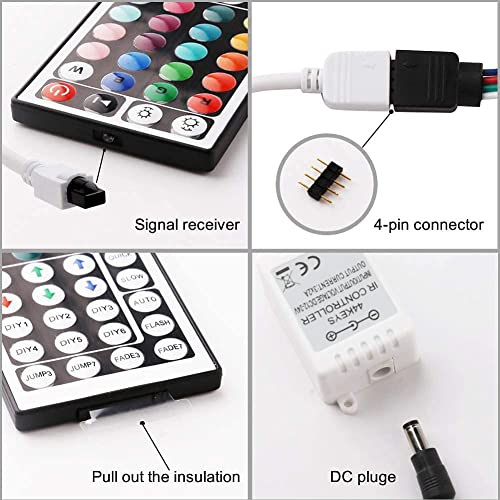 Yiliaw 44-Key IR Remote Control Kit for 12V RGB LED Strip Lights with Power Supply & Control Box - Replacement for SMD 5050 3528 2835