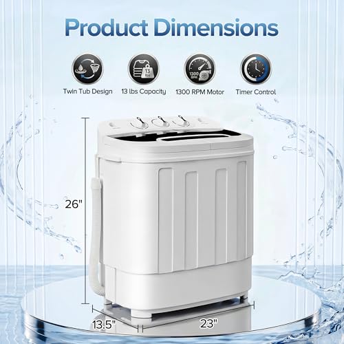 SUPER DEAL Portable Mini Twin Tub Washing Machine 13lb Capacity for Apartments & Camping