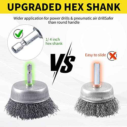 9 Pack Wire Brush for Drill Set, Wire Wheel for Drill 1/4 Inch Hex Shank,Wire Cup Brush for Drill, Wire Brushes for Cleaning Rust