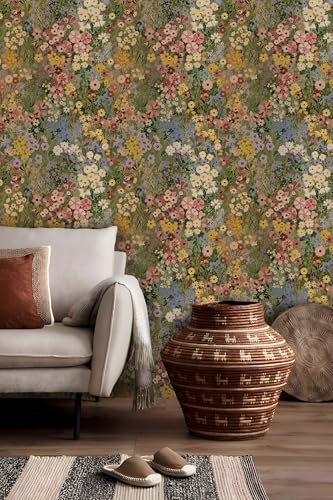 Vintique Peel and Stick Floral Wallpaper - Green, Pink, Yellow - 17.3" x 118"