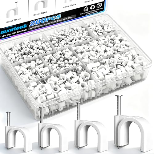 200PCS Cable Clips with Steel Nails 4/6/8/10mm White Wall Mount Cable Organizer