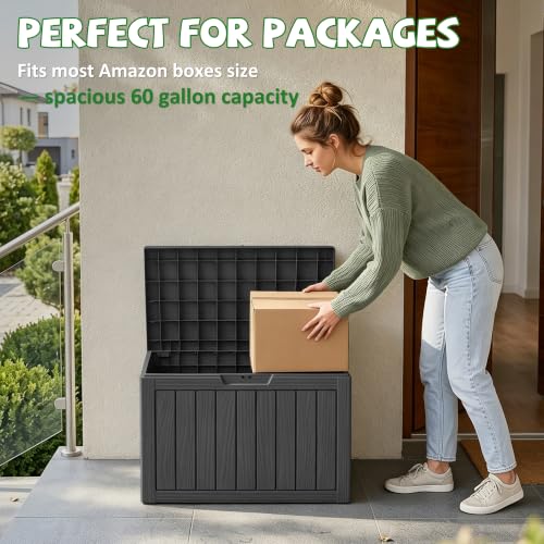 Black DRATO 60 Gallon Waterproof Lockable Outdoor Resin Storage Box