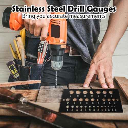 Drill Bit Gauge Drill Bit Size Guide Stainless Steel Gauges for 1/16 Inch to 1/2 Inch Size Bits, 29 Holes Metal Gauge Tool Bolt and Wire Diameter Index Accurate Measurement Equivalents