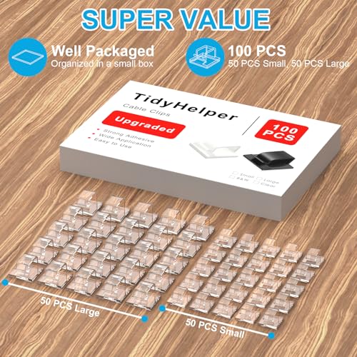 TidyHelper 100 Pcs Clear Outdoor Cable Clips Small & Large - Wire Management
