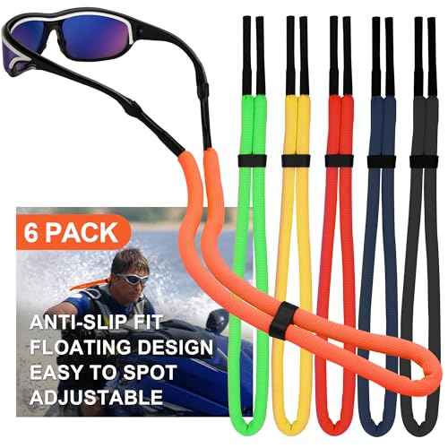 6 Pack Floating Sunglasses Straps for Water Sports ? Buoyant Glasses Strap, Adjustable for Boating, Kayaking, Fishing, Paddleboarding - Secure Anti-Slip Cord, Easy Install for Men & Women