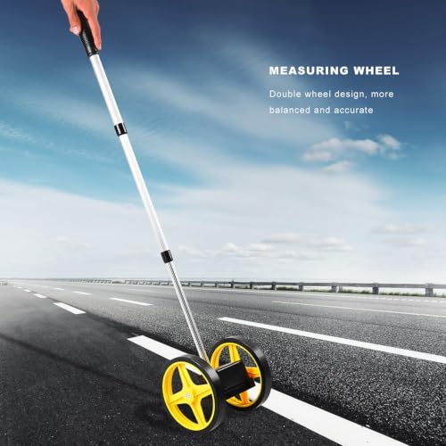 Hilitand Two-Wheel Measuring Wheel, Aluminum Shaft, ABS Casing, 9999m Range, Telescopic Handle