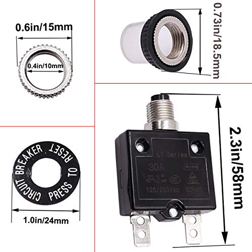 SMSEACE 15A Waterproof Electric Button Circuit Breaker L1 Series with Manual Reset