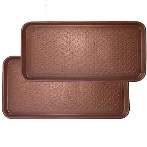 Large Multifunctional Boot Tray 2 Pack Boot Mat Washable Indoor or Outdoor Tray Mat for Shoes Boots Plants Pots Paint Tins Pet Bowls Car Storage, 30 x 15 x 1.2 Inches (Brown)