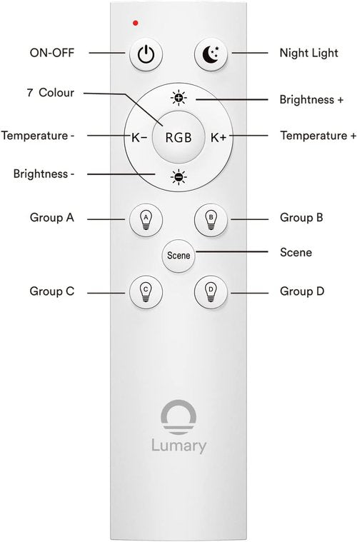 Lumary BT Remote Controller (Exclusive for Lumary Smart Recessed Lighting), Turns On/Off, Dims or Brightens, Color Changing, Group Control, Requires App, for Home Lighting, Living Room, Bedroom