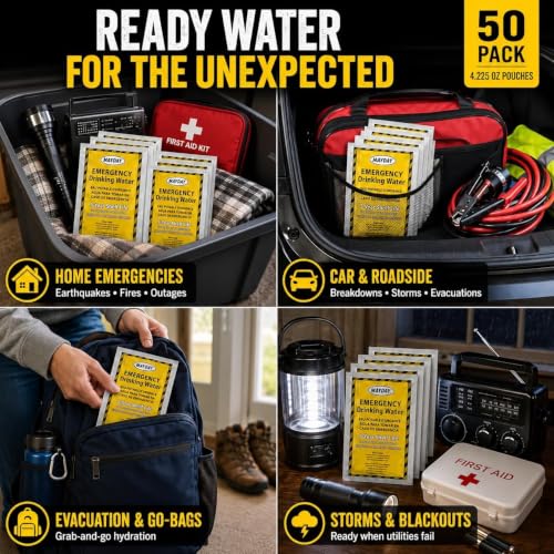 Mayday Emergency Drinking Water Pack 4.2 Fl Oz x 100 Pouches, 5-Year Shelf Life